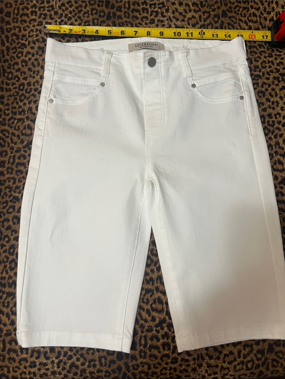 Liverpool White Denim Bermuda Shorts